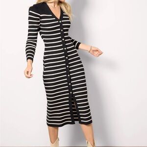 Evereve Navy and Cream Striped Long Sleeve Dress